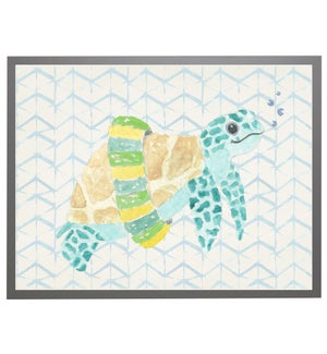 Watercolor turtle with geometric background A