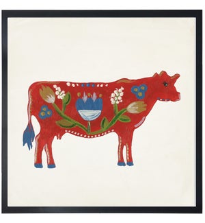 Red folk art cow