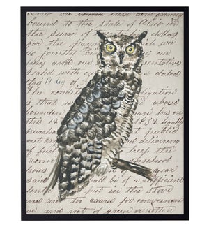 Watercolor Owl on vintage writing