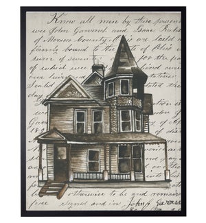 Watercolor Haunted house on vintage writing
