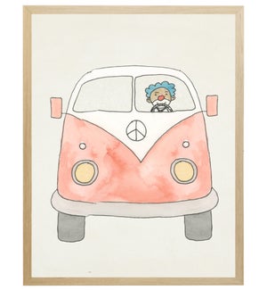 Watercolor Circus peace van with a clown driver