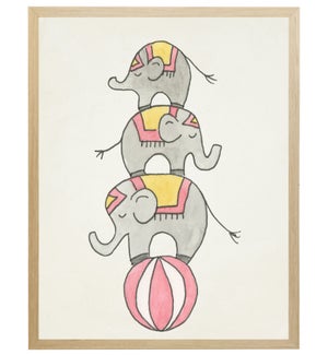 Watercolor elephant trio on circus ball