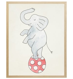 Watercolor circus elephant on polka dotted ball