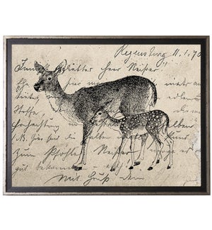 Deer on calligraphy postcard background