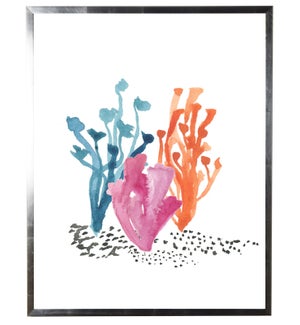 Three pink, orange, and blue coral