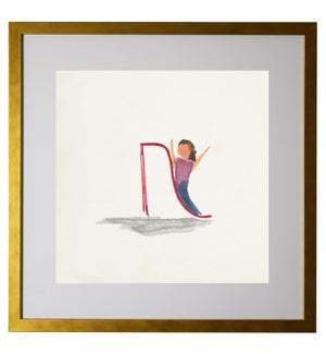 Watercolor girl on a slide, matted