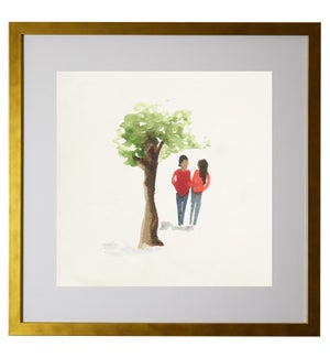 Watercolor couple under a tree, matted