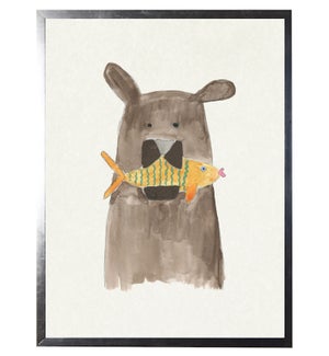 Watercolor bear with fish