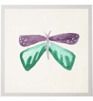 Watercolor green and purple moth with four wings