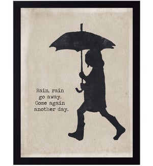 Rain go away quote on girl with umbrella silhouette
