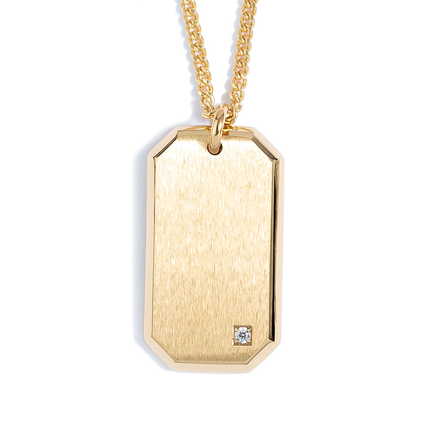 stainless steel gold-IP dog tag pendant with 22 rounded box chain