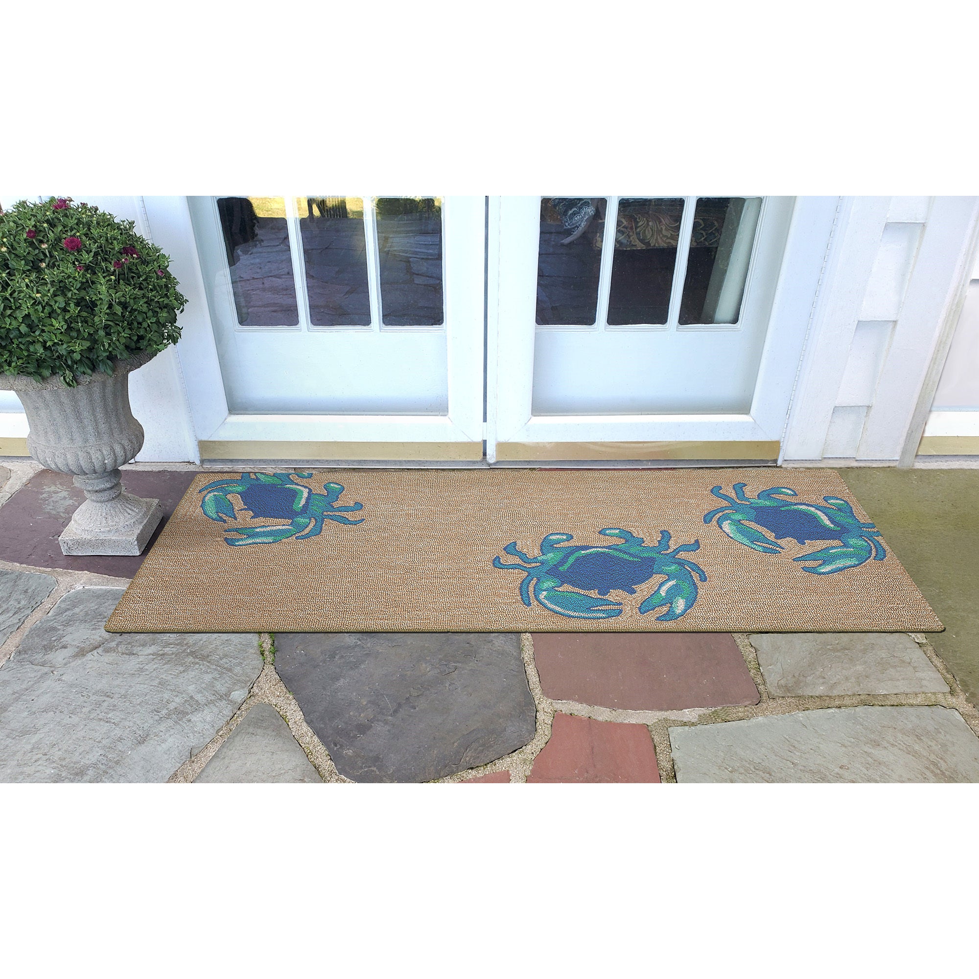 Liora Manne FTP34140403 Front Porch Whimsy Coastal Beach Crab Claws Indoor/Outdoor Scatter Size Rug 30 X 48 Blue and Beige 