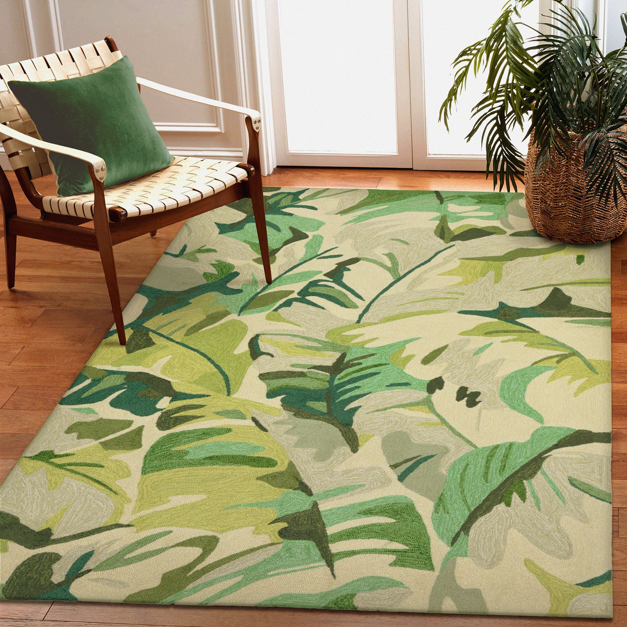 Liora Manne Capri Palm Leaf Indoor Outdoor Rug Green all rugs Trans Ocean