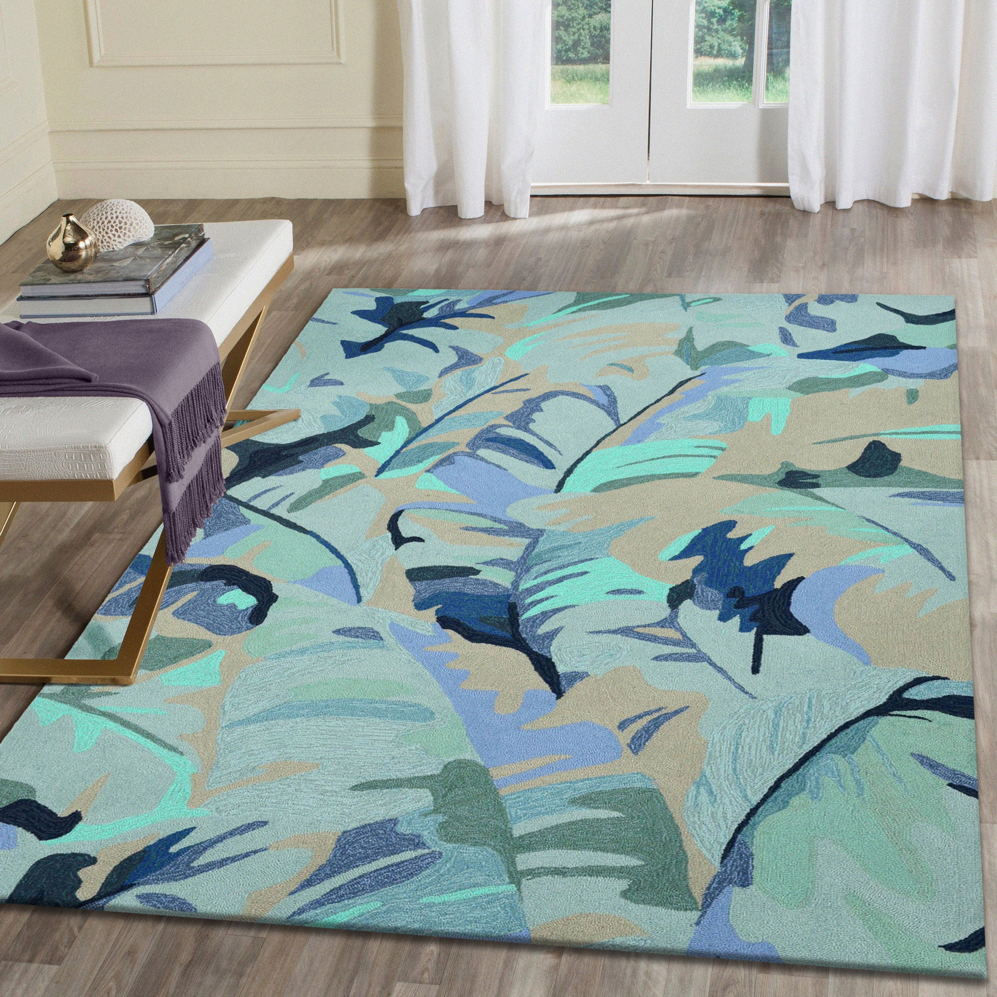 Liora Manne Capri Palm Leaf Indoor/Outdoor Rug Blue 2' x 3 Liora Manne Capri Palm Leaf Indoor/Outdoor Rug Blue 2' x 3