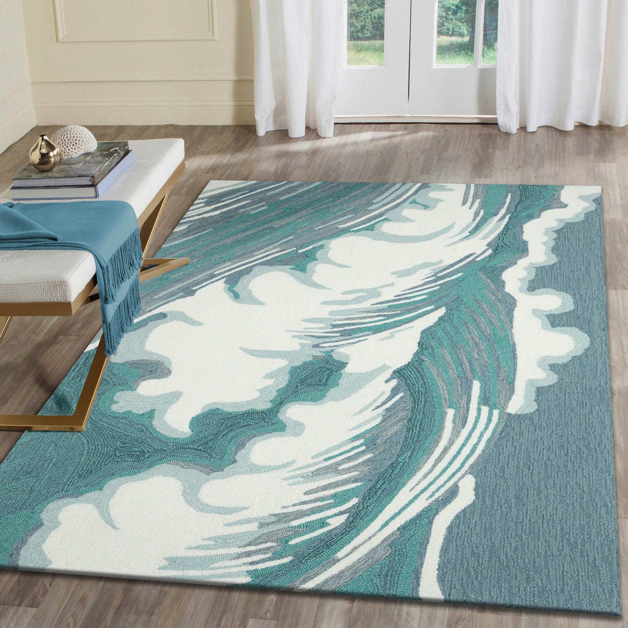 Liora Manne Capri Wave Indoor/Outdoor Area Rug Aqua 7'6