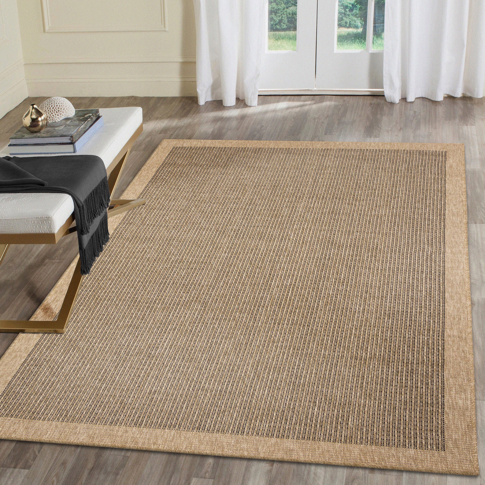 Liora Manne Sahara Texture Border Indoor/Outdoor Rug Natural