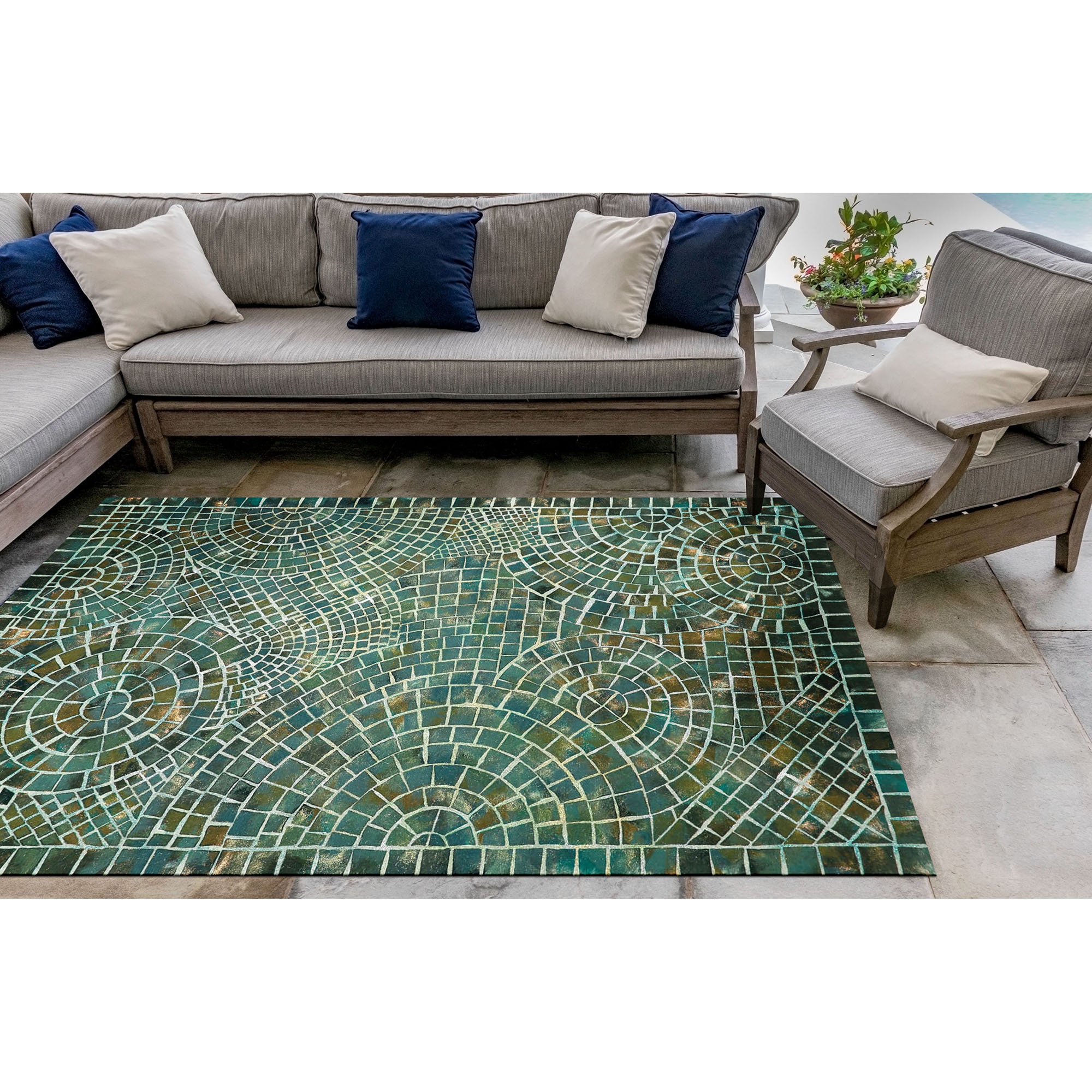 Liora Manne Visions V Arch Tile Indoor/Outdoor Rug Lapis