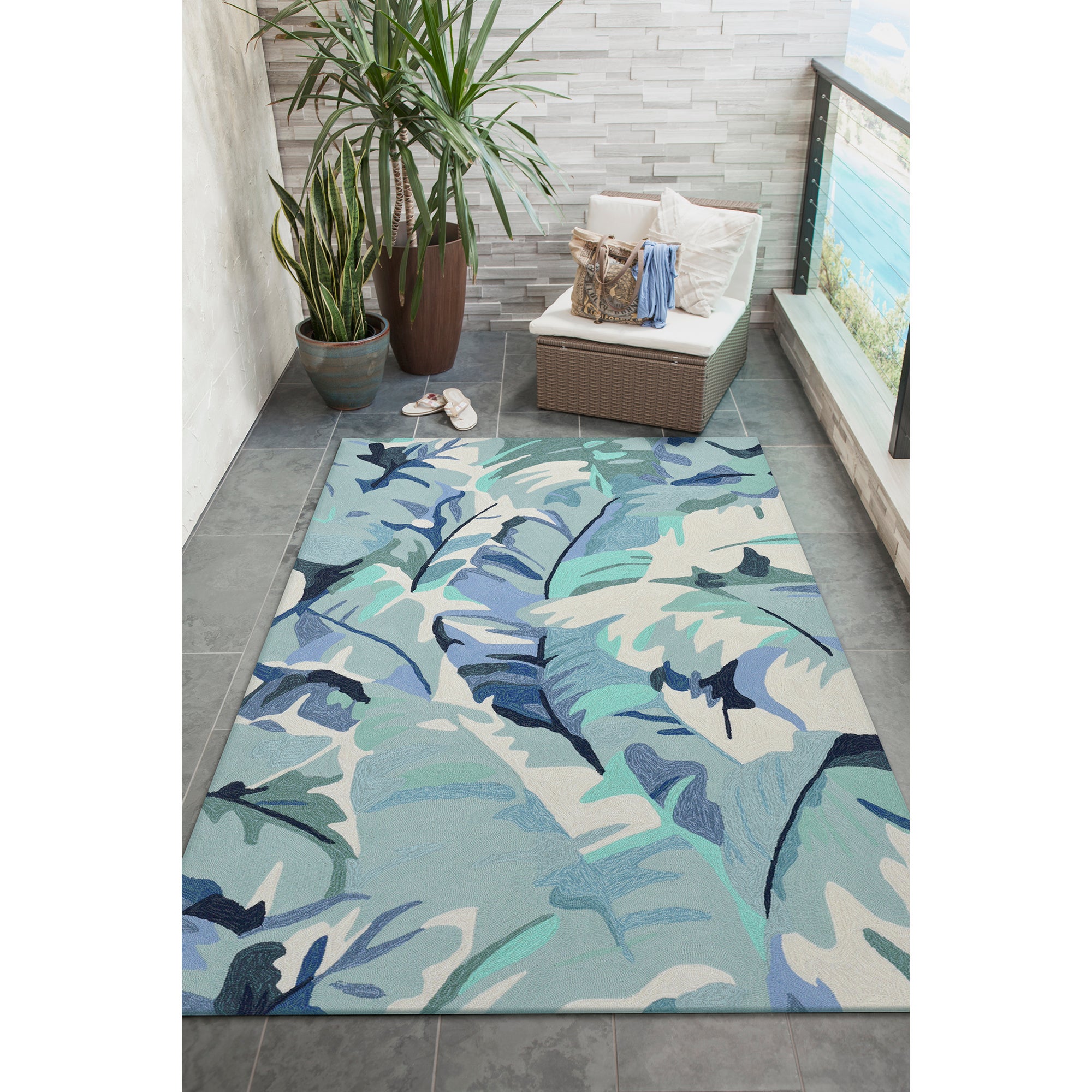 Liora Manne Capri Palm Leaf Indoor/Outdoor Rug Blue 2' x 3 Liora Manne Capri Palm Leaf Indoor/Outdoor Rug Blue 2' x 3