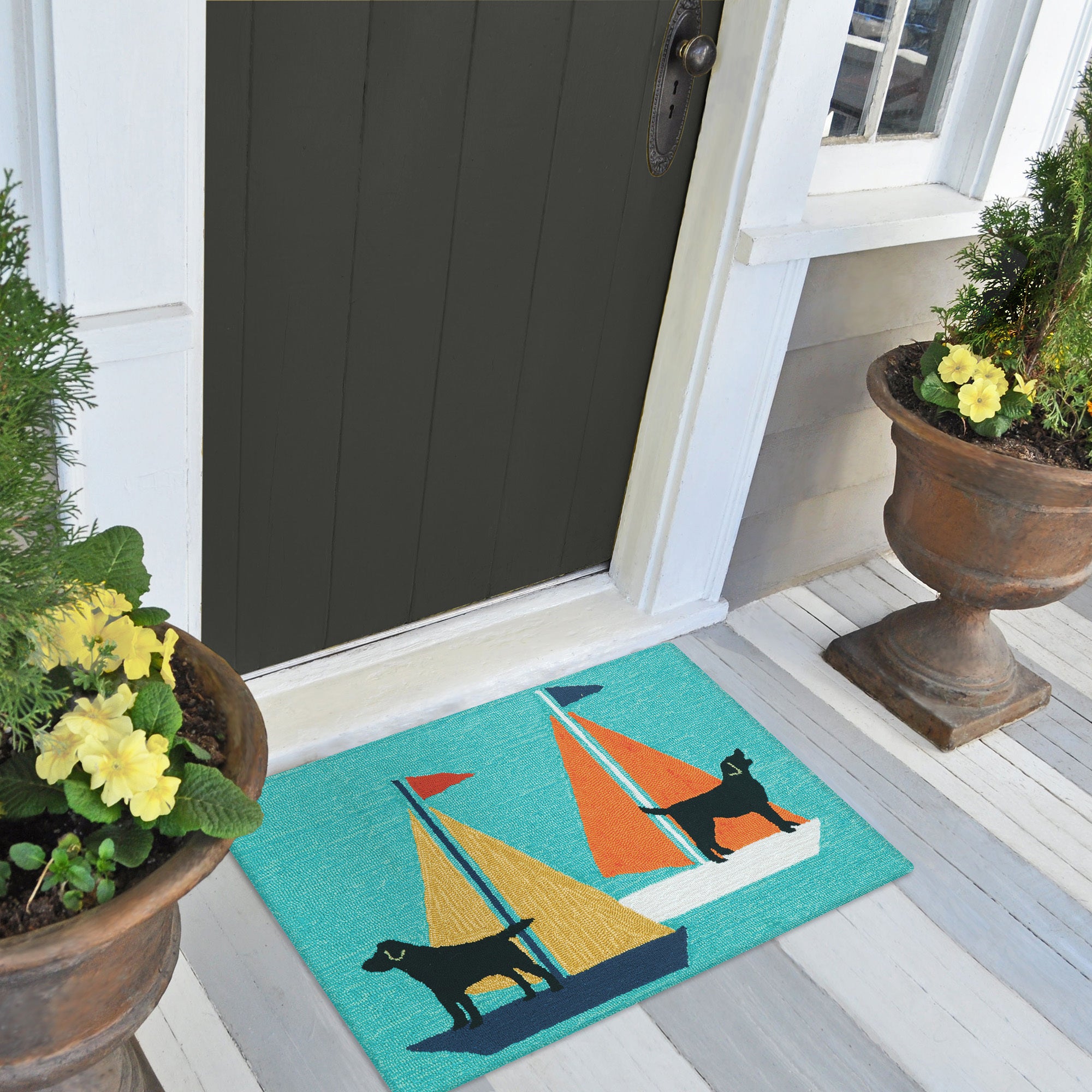 Liora Manne Frontporch Sailing Dog Indoor/Outdoor Rug Blue - pet
