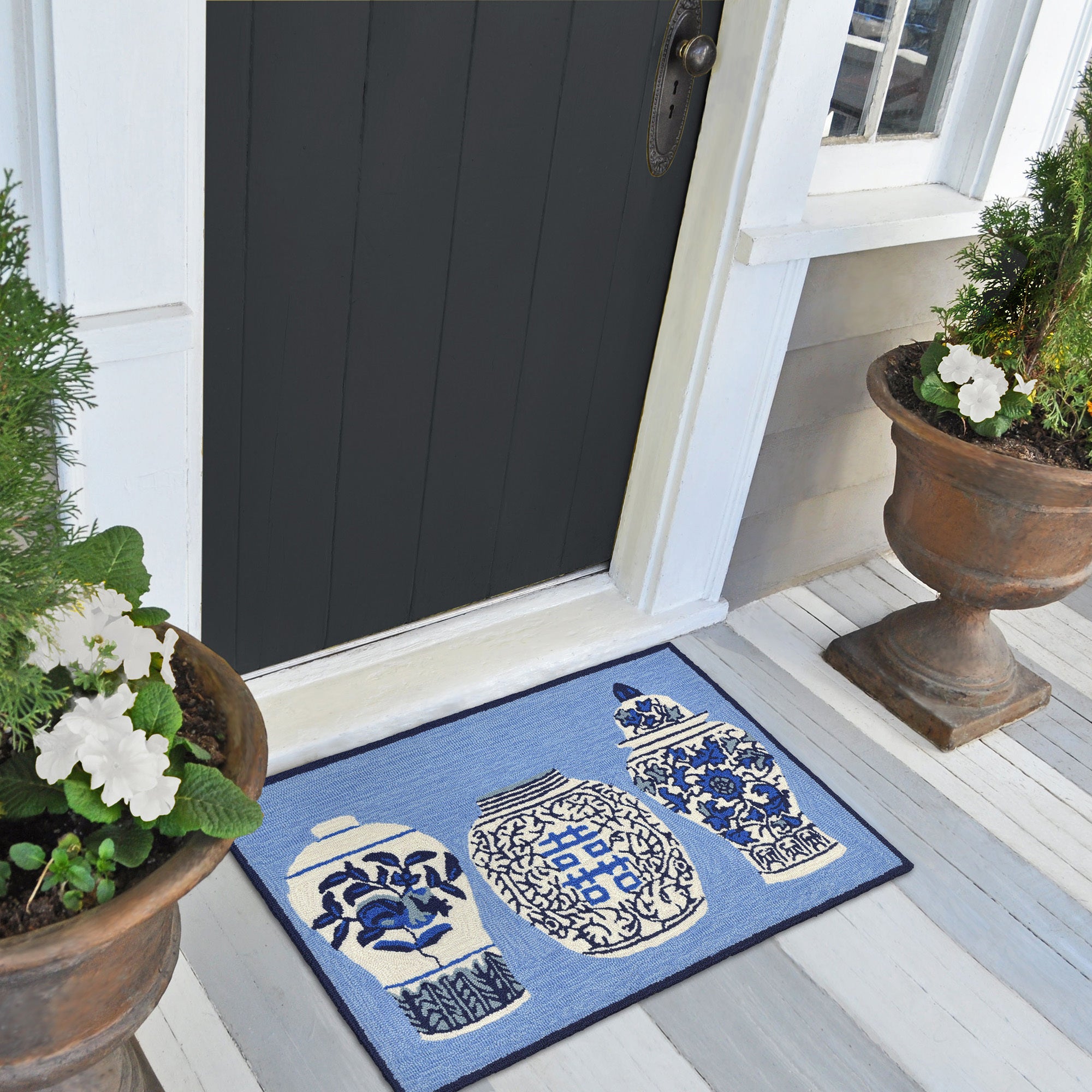 Liora Manne Frontporch Ginger Jars Indoor/Outdoor Rug Blue