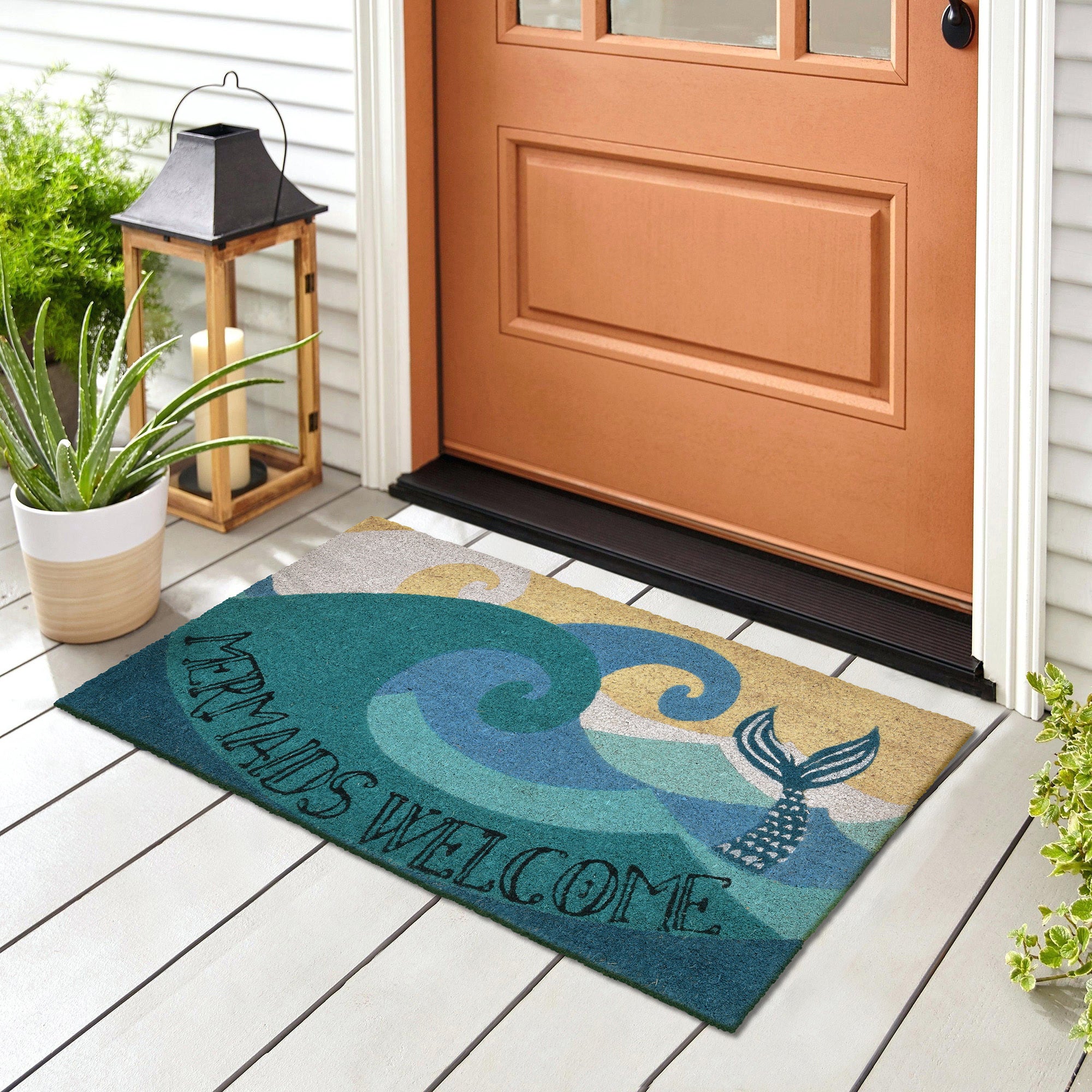 Foyers Long Lasting Color Liora Manne Natura Door Mat Novelty Designs Durable Natural Coir & Vinyl Back Porches Mermaids Welcome 2' x 3' Patios & Decks
