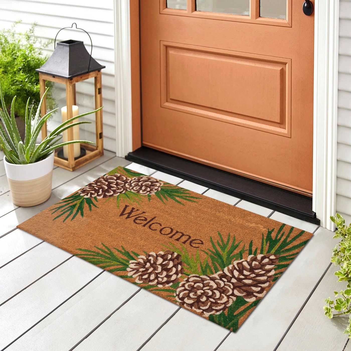 Liora Manne Natura Pinecone Border Outdoor Mat Natural - winter, holiday