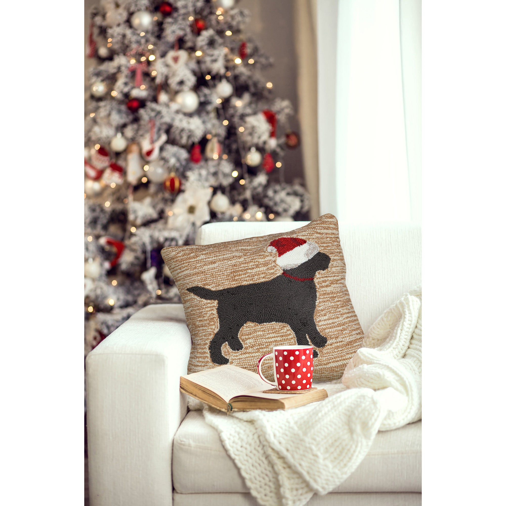 Black labrador clearance christmas pillow