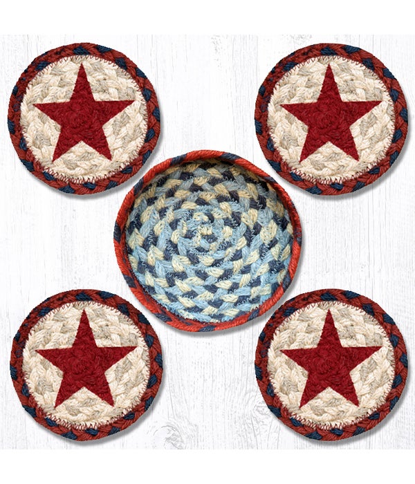 CNB-15 Red Star Coasters in a Basket 5 x 5 in.x1.25 in.
