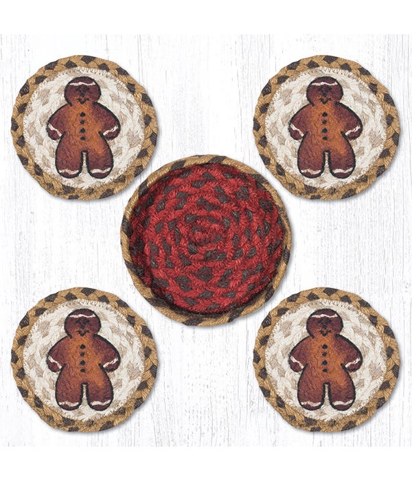 CNB-111 Gingerbread Man Coasters in a Basket 5 x 5 in.x1.25 in.
