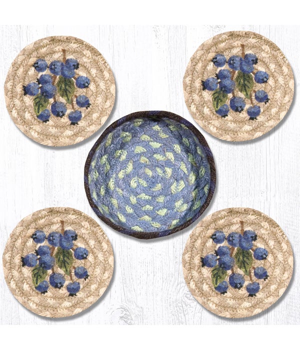 CNB-312 Blueberry Coasters in a Basket 5 x 5 in.x1.25 in.