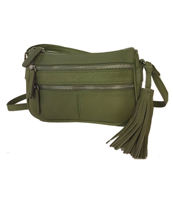 OLIVE GREEN LEATHER PURSE 8 in.