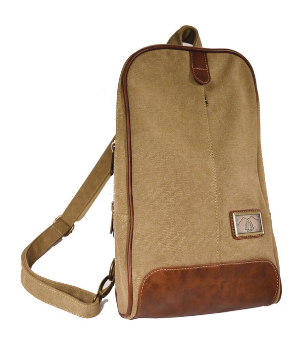 KHAKI CANVAS SLING/BACKPACK 15.7 in.