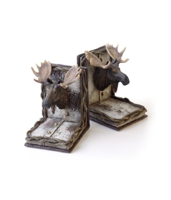 Birch/Moose Bookends 5.7 in. H