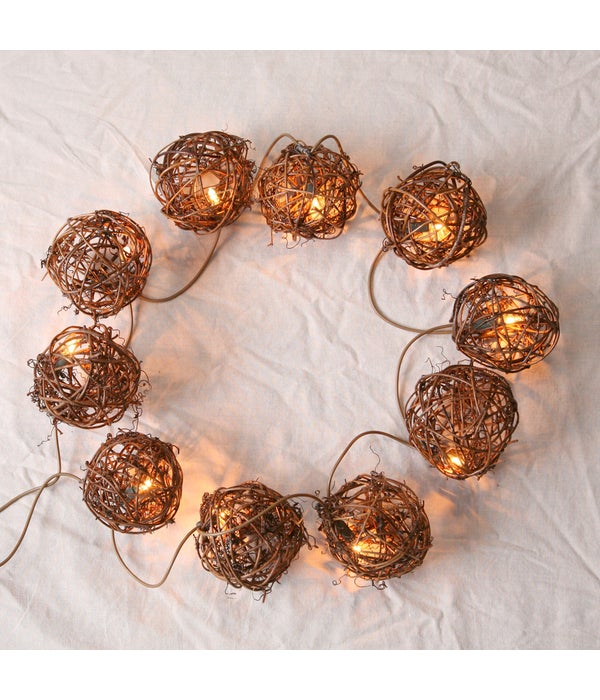 Twig Ball Garland With Lights - 53.5 in. L x 3 in. DIA