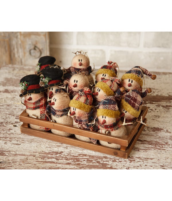 Plaid Partners - Snowmen In Wood Crate