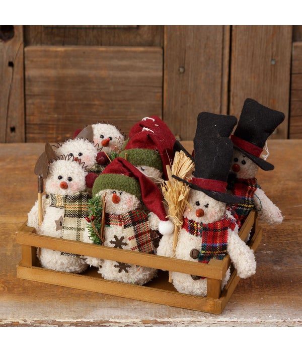 Wooden Crate With 9 Snowmen