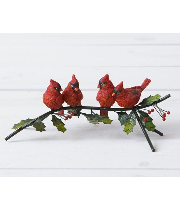Cardinals - On Holly Branch - 5.5 in. x 12 in. x 5 in.