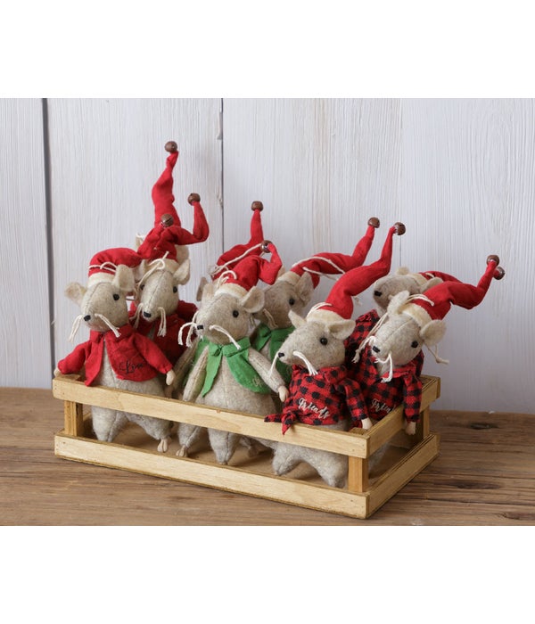 Ornaments - Mice wearing Santa Hats - 8.5 in. x 3 in.