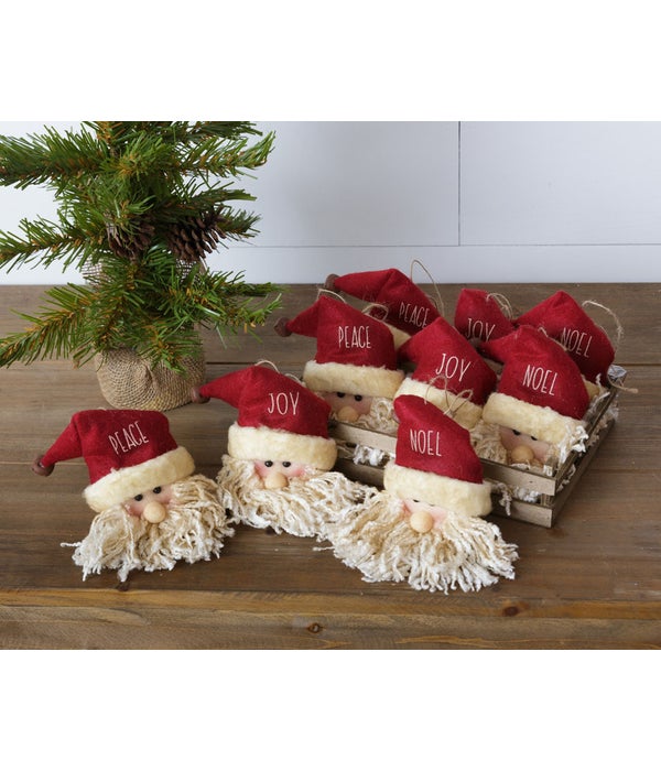 Santa Ornaments In A Crate - Peace, Joy, Noel - 2 in. x 9 in. x 6.5 in., 6 in. x 4.5 in.