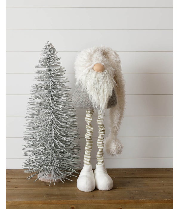 Standing Gnome - Gray, Gold Stripe Legs, Shaggy Hat, Lg - 32 in. H x 8 in. W x 7 in. D
