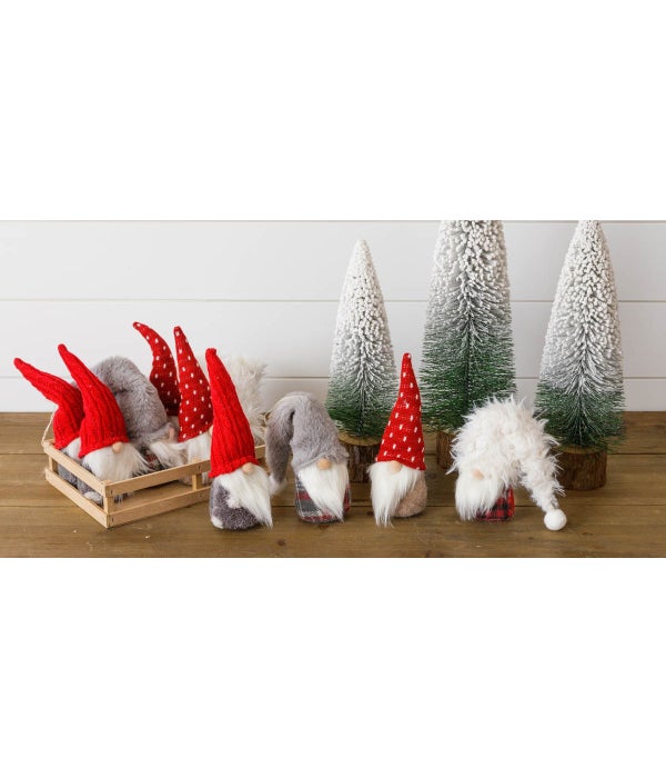 Gray and Red Gnome Ornaments, Knit and Dot Hats In a Crate