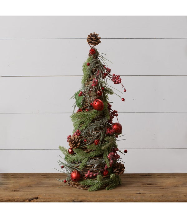 *Twig Cone Tree - Frosted Evergreens, Bells, Berries, Medium
