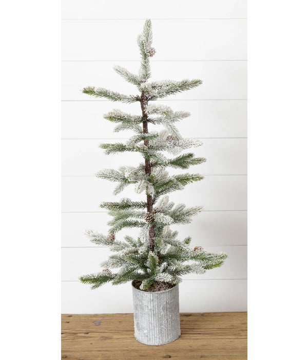 Flocked Pine In Metal Pot, 34 Inches - 34 in. H x 17 in. W