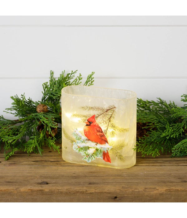 Frosted Glass Luminary - Cardinal On Snowy Branch, Square