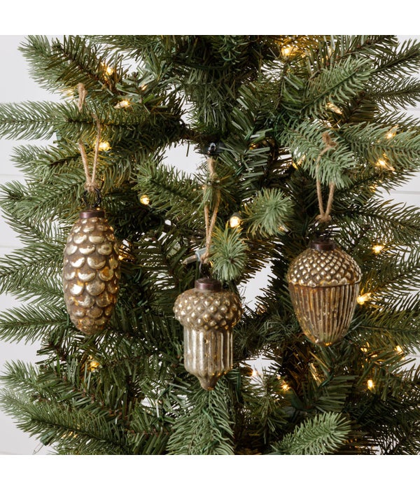 Glass Ornaments - Champagne Nuts   Pinecone - 4 in. H x 3 in. Dia