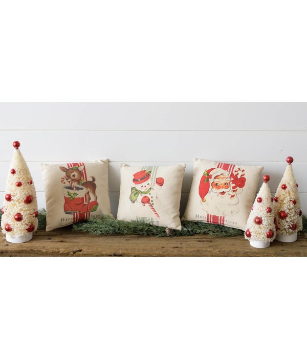Mini Pillows - Vintage Deer, Santa, And Snowman