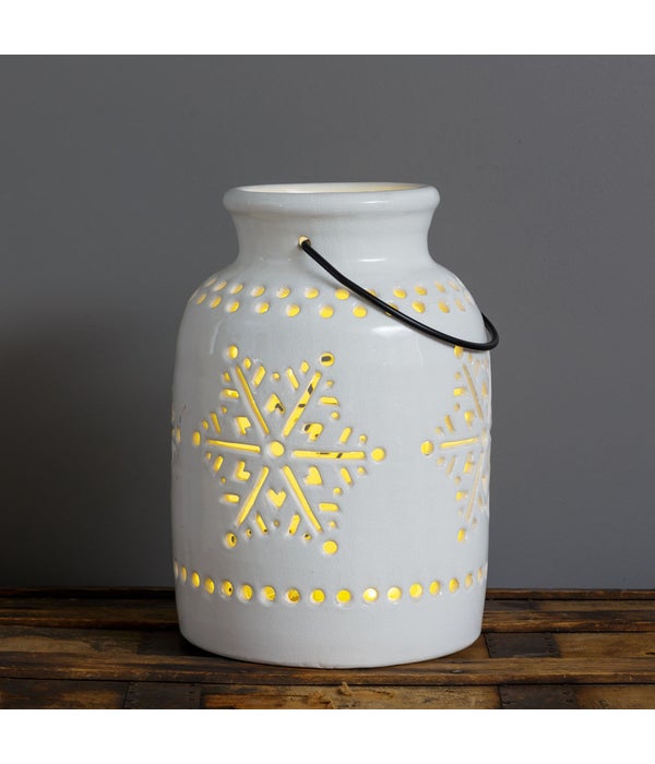 Ceramic Luminary - Snowflake Cutouts, Lg