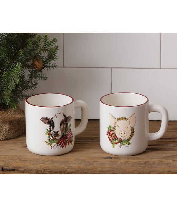 Mug - Farmhouse Christmas, Pig, and Cow