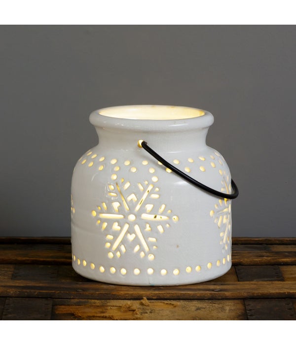 Ceramic Luminary - Snowflake Cutouts, Sm