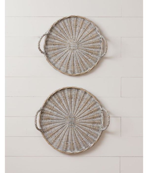Antiqued Willow Basket Trays - Round